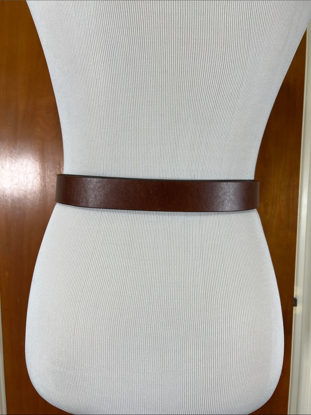 Chico's Adjustable Brown Leather Belt with Gold and Silver Ring Buckle - Picture 3 of 5
